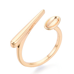 Настоящее золото 18K Латунные компоненты манжеты кольца, настройки овальных колец, без кадмия, без никеля и без свинца, реальный 18 k позолоченный, лоток : 9.1x5 мм, 11 мм, внутренний диаметр: 17~17.8 мм