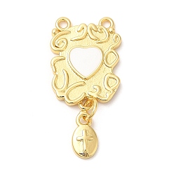 Белый Латунь эмаль подвески, реальный 18 k позолоченный, без кадмия и без свинца, долговечный, прямоугольник с подвесками в виде сердечек, белые, 32x15x2 мм, отверстия : 1.5 mm и 1.6 мм