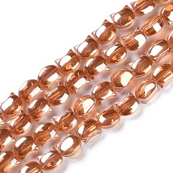 Coral Electroplate Glass Beads Strands, Pearl Luster Plated, Cat Shape, Coral, 8x10x5mm, Hole: 1mm, about 65pcs/strand, 24.41''(62cm)