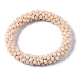 Blanched Almond Faceted Opaque Glass Beads Stretch Bracelets, Torsade Bracelets, Random Color Rope, Rondelle, Blanched Almond, Inner Diameter: 2 inch(5cm)