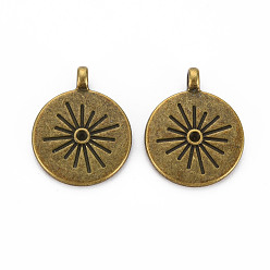 Antique Bronze Tibetan Style Alloy Pendant Rhinestone Settings, Cadmium Free & Lead Free, Flat Round, Antique Bronze, Fit for 2mm Rhinestone, 23.5x19x5mm, Hole: 2.5mm