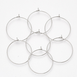 Нержавеющая Сталь Цвет 304 Выводы из нержавеющей стали серьги обруча, данные о очаровании стеклянного стекла, кольцо, цвет нержавеющей стали, 22 датчик, 24~25x0.6 мм, штифты : 0.6 мм