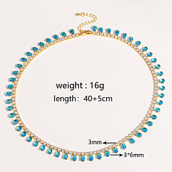 Темно-Голубой Женские теннисные колье из латуни с инкрустацией кубическим цирконием в форме капли и бахромой, золотые, глубокое синее небо, 15.75 дюйм (40 см)