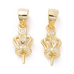 Золотой 925 поручни из стерлингового серебра, с прозрачной кубической циконией, корона, за половину пробурено бисера, реальный 18 k позолоченный, 15x6.5x4.5 мм, отверстие : 4.5 мм, штифты : 0.6 мм