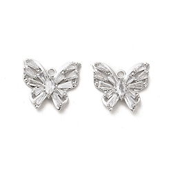Real Platinum Plated Glass Pendants, with Brass Findings, Butterfly, Real Platinum Plated, 14x16x3mm, Hole: 1.4mm