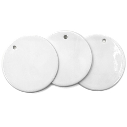 Blanco Grandes colgantes de porcelana en blanco, plano y redondo, para la fabricación de joyas artesanales, blanco, 73 mm