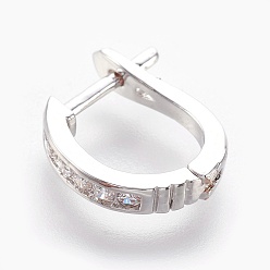 Платина Латунные микро проложить серьги обруча кубического циркония, прозрачные, платина, 14~15x13x2.5~3 мм , штифт: 1 мм