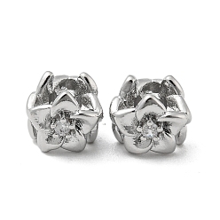Plaqué Platine Véritable Perle en laiton avec verre, sans cadmium et sans nickel et sans plomb, fleur, Platine plaqué, 6.5x7x6.5mm, Trou: 3mm