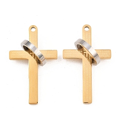 Позолоченный и Цвет Нержавейки 201 подвески из нержавеющей стали, крест с подвеской в виде кольца, ионное покрытие (ip), настоящее золото и нержавеющая сталь, 43x26x17 мм, отверстие : 2.5 мм