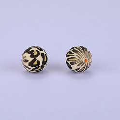 Brown Printed Round Silicone Focal Beads, Brown, 15x15mm, Hole: 2mm
