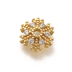 Настоящее золото 18K Покрытие стойки латунь микро паве прозрачные колпачки из кубического циркония, долговечный, без свинца и без кадмия, снежинка, реальный 18 k позолоченный, 10x3 мм, отверстие : 1.7 мм
