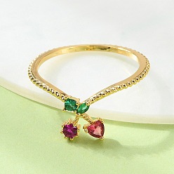 Золотой Латунные микро проложить пальцев кольца кубического циркония, вишня, золотые, 9.5 мм, внутренний диаметр: 18 мм