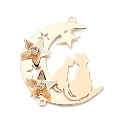 Light Gold Подвески из латуни с хрустальными стразами, без кадмия, без никеля и без свинца, Луна с кошкой, золотой свет, 41x35x4 мм, отверстие : 1.6 мм