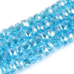 Темно-Голубой Гальванизируйте прозрачное стекло бисер нитей, рондель, граненые, с покрытием AB цвета, глубокое синее небо, 7.5~8x4.5~5.5 мм, отверстие : 1.2~1.4 мм, около 34~37 шт / нитка, 7.09~7.28 дюйм (18~18.5 см)