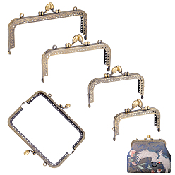 Antique Bronze 4Pcs 4 Style Iron Purse Frames, Bag Handle, for Bag Sewing Craft, Antique Bronze, 6.7~8x9~15.3x1cm, Hole: 1mm & 2.5x4.5~5.5mm, 1pc/style