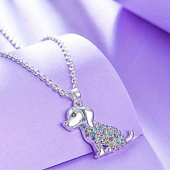 Платина Ожерелье с милым кулоном в виде собачки из сплава, украшенное разноцветными стразами., платина, 17.72 дюйм (45 см)