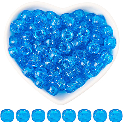 Королевский синий 500шт. прозрачные пластиковые бусины, с блеском порошок, баррель, королевский синий, 9x6 мм, отверстие : 3.8 мм