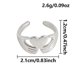 Нержавеющая Сталь Цвет 304 открытые манжеты из нержавеющей стали, две руки держат сердце, цвет нержавеющей стали, 21 мм