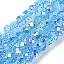 Светло-Голубой Гальванизируйте прозрачное стекло бисер нитей, рондель, с покрытием AB цвета, с половиным покрытием, граненые, Небесно-голубой, 6x4 мм, отверстие : 1 мм, около 98~100 шт / нитка, 16.93~18.39'' (43~46.7 см)
