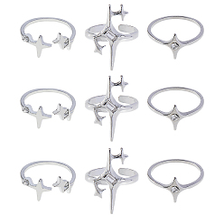 Платина 3 наборы колец-манжет из сплава, звезда, со стразами, платина, 10.5~23 мм, внутренний диаметр: 16~17.4 мм, 3 шт / пакет