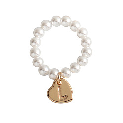 Letter L Пластиковые кольца с имитацией жемчуга и сплавом, золотые, Письмо L, 20 мм