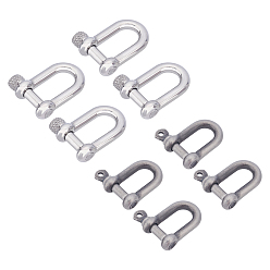 Stainless Steel Color 8Pcs 2 Style 304 Stainless Steel Screw D-Ring Anchor Shackle Clasps, Stainless Steel Color, 33x25x9mm, Hole: 10mm