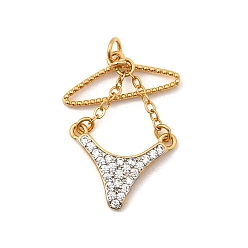 Настоящее золото 18K Подвески для одежды из латуни с микропаве из прозрачного кубического циркония, без свинца и без кадмия, долговечный, реальный 18 k позолоченный, 29x21.5x2.5 мм, отверстие : 3.5 мм
