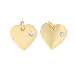 Настоящее золото 18K 316 хирургические подвески из нержавеющей стали, с кубического циркония, сердце, прозрачные, реальный 18 k позолоченный, 12x12x2 мм, отверстие : 3 мм