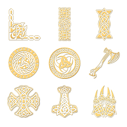 Mixed Shapes Никелевые декоративные наклейки, наполнитель из металлической смолы, Наполнитель из эпоксидной смолы и УФ-смолы, золотые, разнообразные, 40x40 мм, 9 шт / комплект