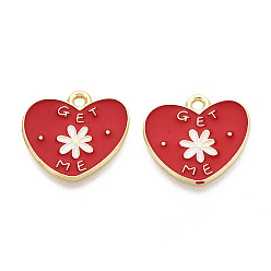 Малиновый Подвески из сплава с эмалью ко дню святого валентина, сердце прелести, золотые, малиновый, 17x18x1 мм, отверстие : 1.8 мм