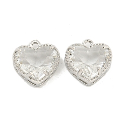 Прозрачный Стойки обшивки латунные прелести, со стеклом, долговечный, без свинца и без кадмия, сердце, платина, прозрачные, 12x12x5.5 мм, отверстие : 1.2 мм