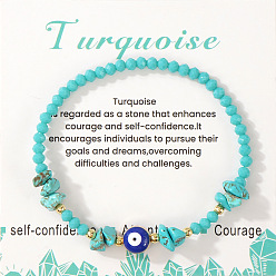 Синтетическая Бирюза Эластичные браслеты из синтетической бирюзы и стеклянных бусин, украшения от сглаза для женщин, с открытки, внутренний диаметр: 6-7/8 дюйм (17.5 см)