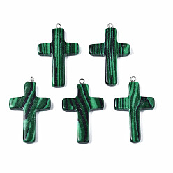 Морско-зеленый Синтетического малахита подвески, окрашенные, крестик, цвета морской волны, 32~34x20~22x3~5 мм, отверстие : 1.5 мм