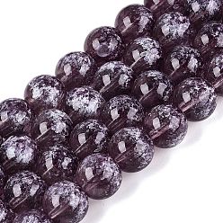 Purple Transparent Half Spray Painted Glass Beads Strands, Round, Purple, 10mm, Hole: 1~1.2mm, about 81~86pcs/strand, 29.72~31.69 inch(75.5~80.5cm)