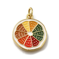 Настоящее золото 18K Латунь эмаль подвески, с целью перехода в кольце, долговечный, стойки покрытие, без свинца и без кадмия, очарование дольки лимона, реальный 18 k позолоченный, 18x16x1.5 мм, отверстие : 3 мм