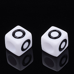 Letter O Letter Acrylic Beads, Cube, White, Letter O, Size: about 7mm wide, 7mm long, 7mm high, hole: 3.5mm, about 2000pcs/500g