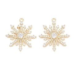 Real 18K Gold Plated Christmas Brass Micro Pave Clear Cubic Zirconia Pendants, Snowflake Charms, Real 18K Gold Plated, 21.5x19.5x4.5mm, Hole: 1.4mm