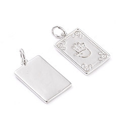 Платина Латунные подвески, с прыжковых колец, долговечный, прямоугольник с hamsa рука / рука fatima / рука miriam, платина, 16.6x10x1.3 мм, отверстие : 2.8 мм