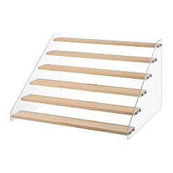 BurlyWood 6-Tier Clear Plastic & Wood Organizer Display Riser Rack, Minifigure Display Holder for Doll, Toys, Collectibles Showing, BurlyWood, 40.5x32x24cm