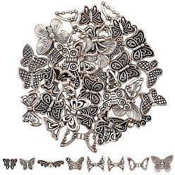 Античное Серебро 50 шт 10 стили бусины из сплава в тибетском стиле, бабочка, античное серебро, 8~22x7~18 мм, отверстие : 1~2.5 мм, 5 шт / стиль