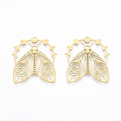 Настоящее золото 18K 201 подвески из нержавеющей стали, цикада с фазой луны, реальный 18 k позолоченный, 37x34x1 мм, отверстие : 1.6 мм