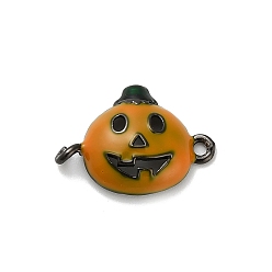 Тыква Подвески-соединители из латуни и оранжевой эмали на Хэллоуин, стойки покрытие, долговечный, без свинца и без кадмия, металлический черный , тыква, 13x18.5x4.5 мм, отверстие : 1.4 мм