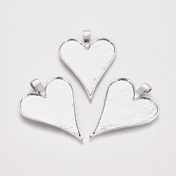 Античное Серебро Сплавочные сеттинги для кулона, тибетский стиль, сердце, без никеля , античное серебро, 48x35x2 мм, отверстие : 4x6 мм