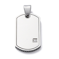 Нержавеющая Сталь Цвет 304 микро нержавеющей стали прокладывать Цирконом подвески, прямоугольник амулеты, цвет нержавеющей стали, 30x18x3 мм, отверстие : 6 мм