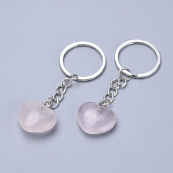 Rose Quartz Natural Rose Quartz Keychain, with Iron Findings, Heart, 80mm