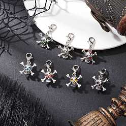 Античный Серебристый & Платиновый Подвеска из сплава черепа и круглой синтетической бирюзы, Сплав с застежками когтя омара, старинное серебро и платина, 29 мм