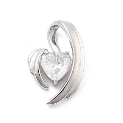 Платина Латунные микро проложить кубического циркония подвески, без кадмия, без никеля и без свинца, сердце прелести, платина, 17.5x11.5x4 мм, отверстие : 3.5x6.5 мм