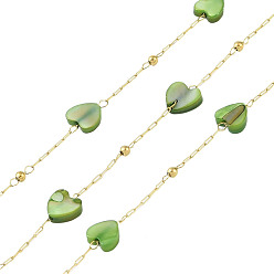 Green Heart Ion Plating(IP) 304 Stainless Steel Chains, with Glass, with Spool, Unwelded, Green, 6x6x2mm