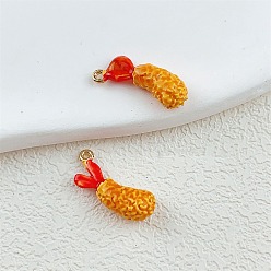 Темно-Оранжевый Эмалевые подвески из сплава жареных креветок, золотые, темно-оранжевый, 21.5x8x6 мм, отверстие : 1.2 мм