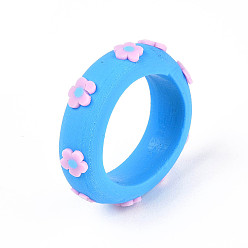 Темно-Голубой Ручной полимерной глины палец кольца, цветок, глубокое синее небо, 7.5~8 мм, внутренний диаметр: 18.5~20 мм